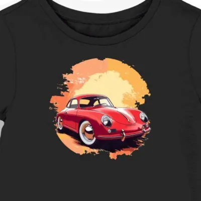 Koszulka damska czarna z motywem czerwonego Porsche