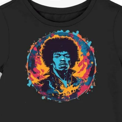 Koszulka damska czarna z grafiką Jimi Hendrix płomienie