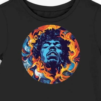 Koszulka damska czarna z nadrukiem Jimi Hendrix i płomienie
