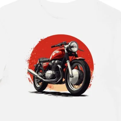 Koszulka męska biała z klasycznym motocyklem CB750