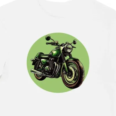 Koszulka męska biała z motocyklowym motywem Kawasaki W800