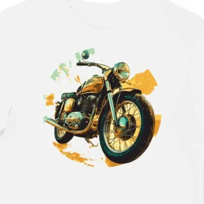 Koszulka męska biała z Lśniącym Motywem Motocykla