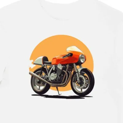 Koszulka męska biała Motocyklowa Sztuka Na Słonecznym Horyzoncie