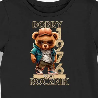 Koszulka damska na 50 urodziny 1976 z misiem dobry rocznik czarna