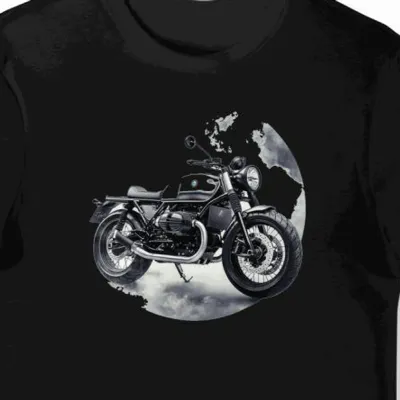 Koszulka męska czarna z futurystycznym stylem Moto Guzzi V7