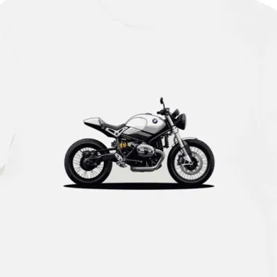 Koszulka męska biała z Dynamiczną Ilustracją Motocykla