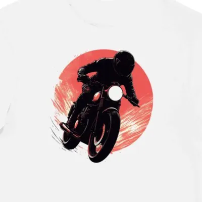 Koszulka męska biała z Sylwetką Motocyklisty Cafe Racer