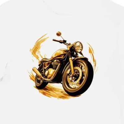 Koszulka męska biała z artystyczną grafiką motocykla w złocie