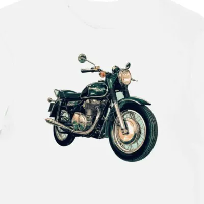 Koszulka męska biała z eleganckim motocyklem w stylu retro