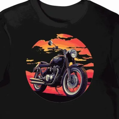 Koszulka męska czarna z dynamiczną grafiką motocykla retro