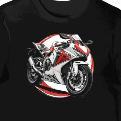 Koszulka męska czarna z dynamicznym motywem motocykla Honda