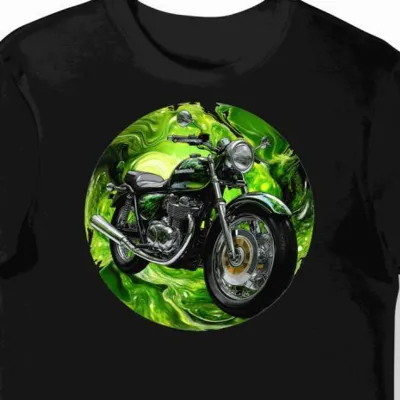 Koszulka męska czarna z motywem klasycznego motocykla Kawasaki