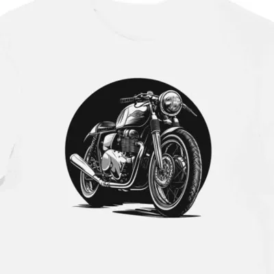 Koszulka męska biała Motocyklowe Zawirowania Srebra i Czerni