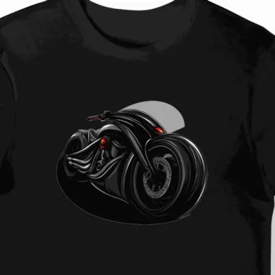 Koszulka męska czarna z futurystycznym motocyklem Vincenta
