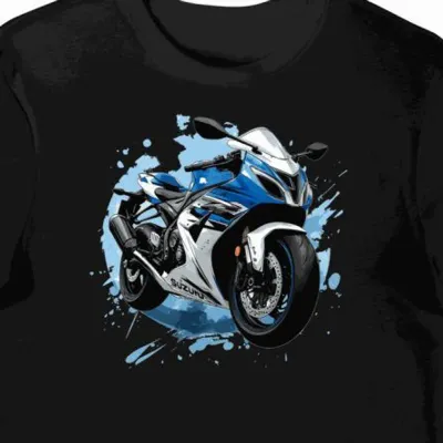 Koszulka męska czarna z dynamicznym motocyklem sportowym