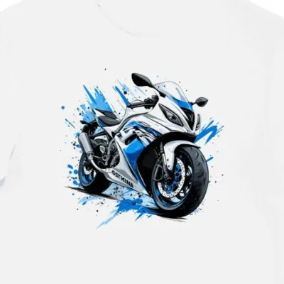 Koszulka męska biała z Dynamicznym Wzorem Motocyklu GSXR1000