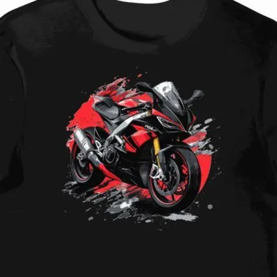 Koszulka męska czarna z dynamicznym motywem motocykla Aprilia