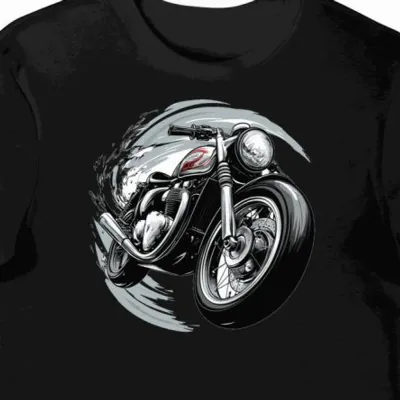Koszulka męska czarna z motywem wyścigowego motocyklu