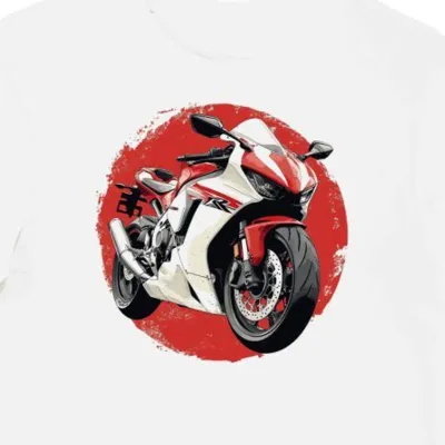 Koszulka męska biała z dynamicznym wzorem motocykla