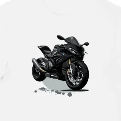 Koszulka męska biała z dynamicznym motywem motocykla BMW
