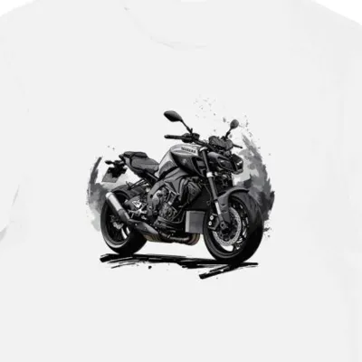 Koszulka męska biała z dynamicznym motocyklem Yamaha MT10