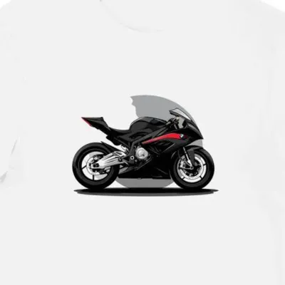 Koszulka męska biała z motywem dynamicznego motocyklu BMW