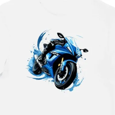 Koszulka męska biała z artystycznym motocyklem wyścigowym Yamaha R6