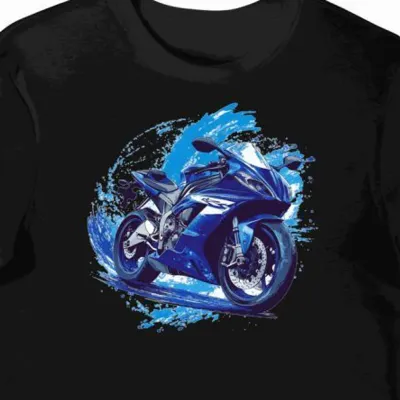 Koszulka męska czarna z artystycznym motywem sportowego motocykla
