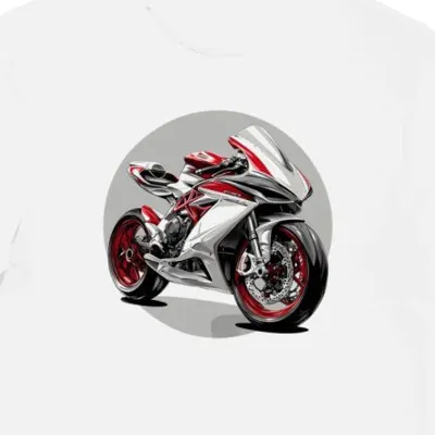 Koszulka męska biała z motywem dynamicznej MV Agusta F4