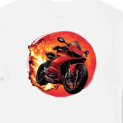 Koszulka męska biała Futurystyczny Motocykl Panigale
