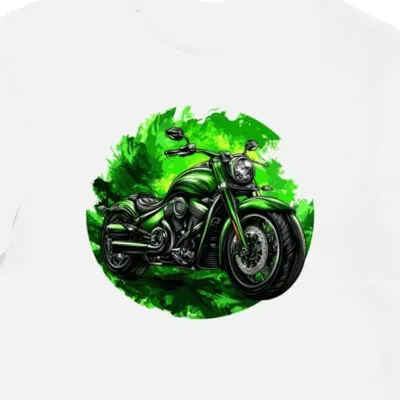 Koszulka męska biała Motocyklowa Vulcan w Zieleni