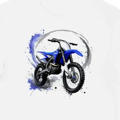 Koszulka męska biała z futurystycznym motywem wyścigowego motocykla