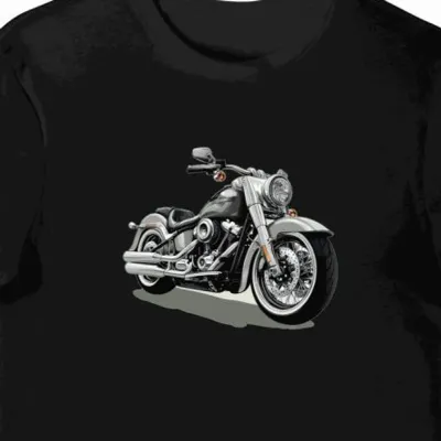 Koszulka męska czarna z szybkim motocyklem w stylu retro