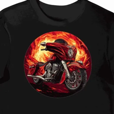 Koszulka męska czarna z Motocyklem W Ogniu