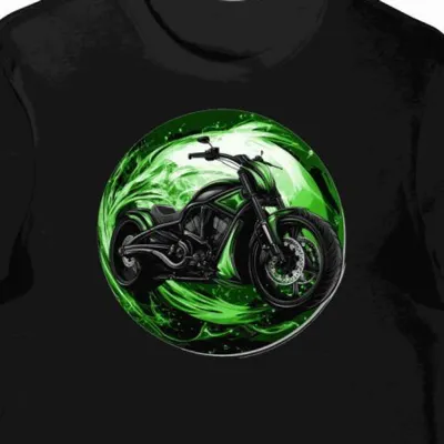 Koszulka męska czarna z Artystycznym Motywem Motocykla w Ruchu