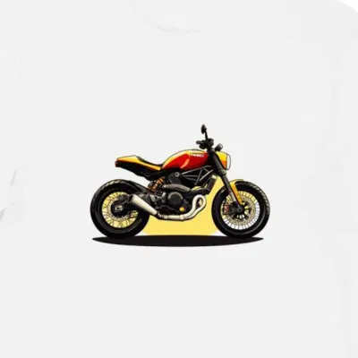 Koszulka męska biała z motywem motocykla w słonecznej scenerii