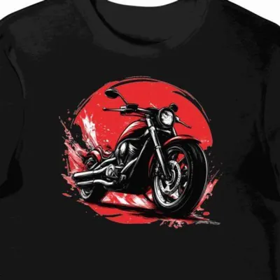 Koszulka męska czarna z motywem motocykla Honda w ruchu