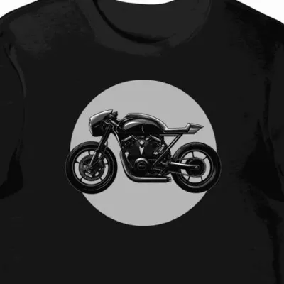 Koszulka męska czarna z futurystycznym motocyklem w ruchu