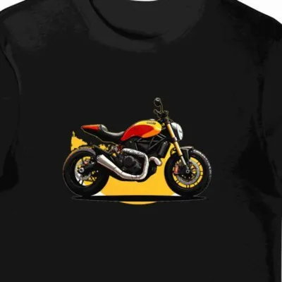 Koszulka męska czarna Stylowy motyw motocykla w promieniach słońca