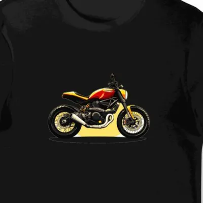 Koszulka męska czarna z motywem odpoczywającego Ducati Scrambler