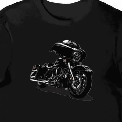Koszulka męska czarna Motocyklowy styl z lśniącym chromem