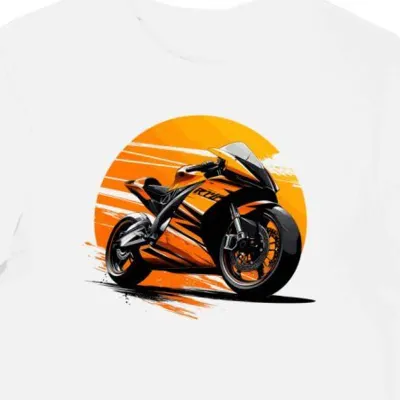 Koszulka męska biała Dynamiczna Sylwetka Futurystycznego Motocykla