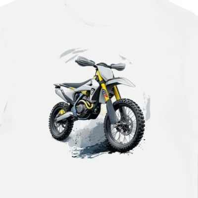 Koszulka męska biała z Dynamicznym Designem Motocykla Husqvarna
