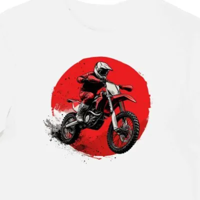 Koszulka męska biała z dynamicznym motywem wyścigowym motocykla