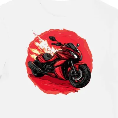 Koszulka męska biała z dynamicznym motywem motocykla CanAm