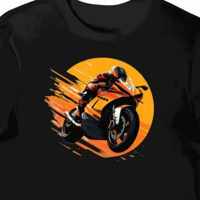 Koszulka męska czarna z Dynamicznym Motywem Wyścigowego Motocykla