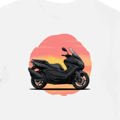 Koszulka męska biała Turystyczna z Futurystycznym Motocyklem
