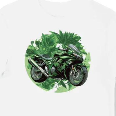 Koszulka męska biała z motocyklem w zielonym stylu