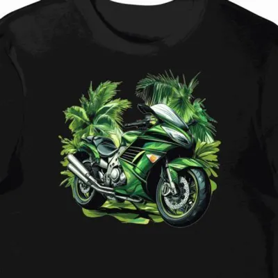 Koszulka męska czarna z motywem motocykla Kawasaki Concours