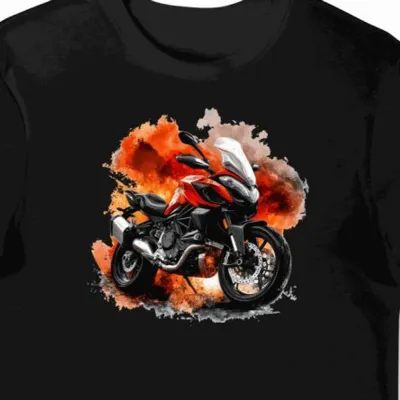 Koszulka męska czarna z motywem turystycznego Ducati w ogniu przygody